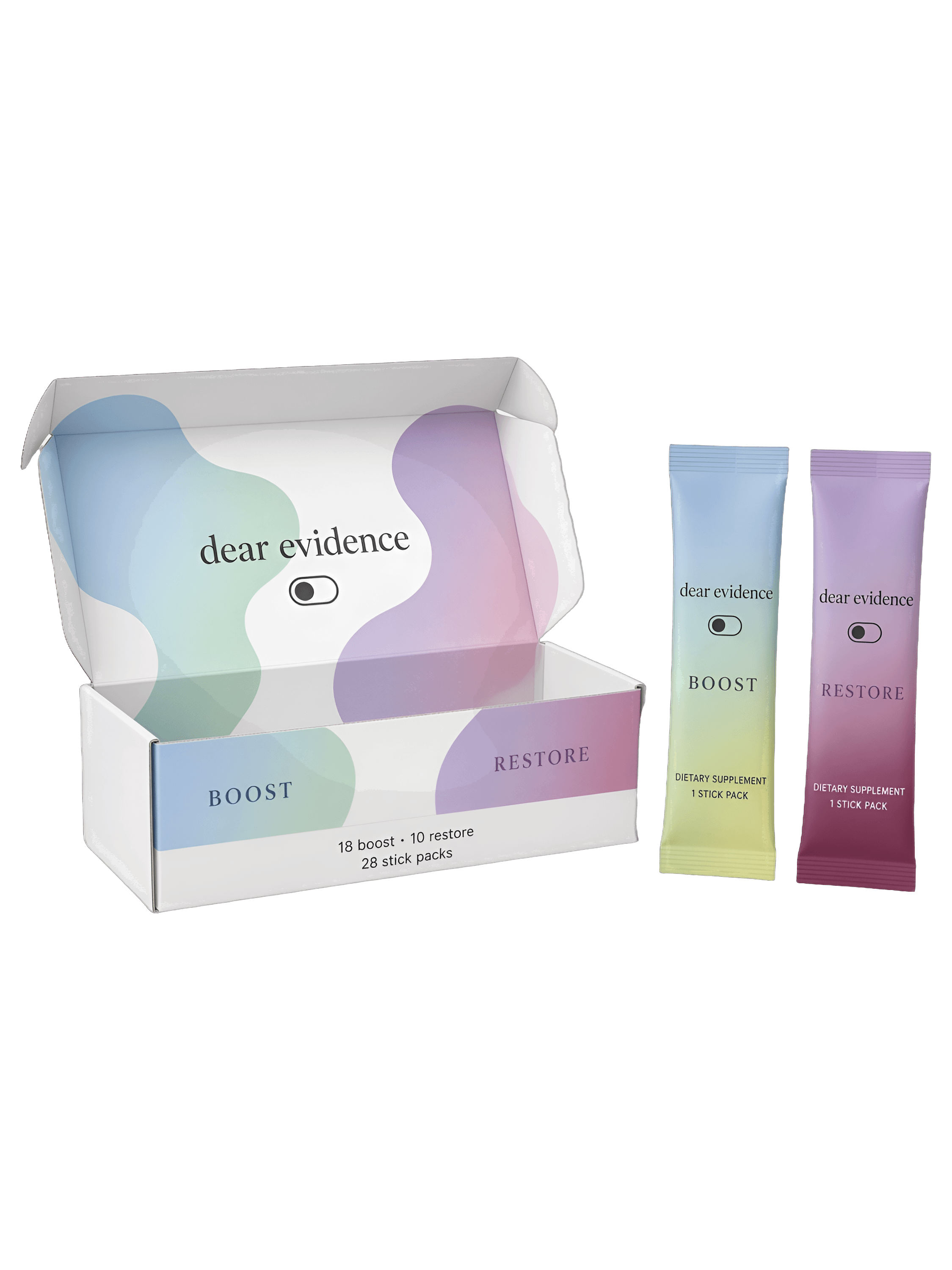 dear evidence — open box with boost and restore powder sticks